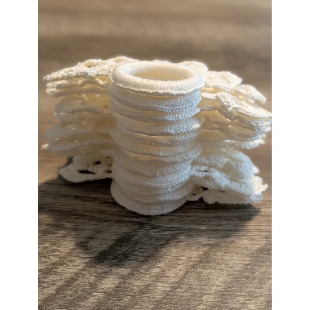 Vintage White Crochet Napkin Rings Set of 12 Boho‎ Lace Fan Pattern Table Decor